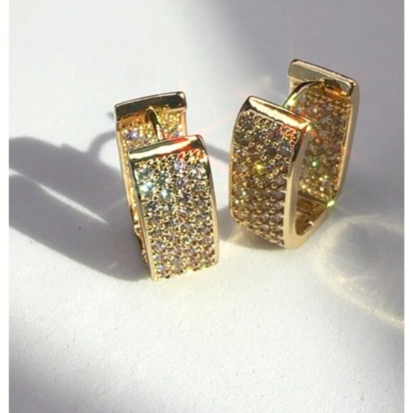 Gold Plated Cubic Zirconia Huggie Hoop Earrings - Picture 4 of 5